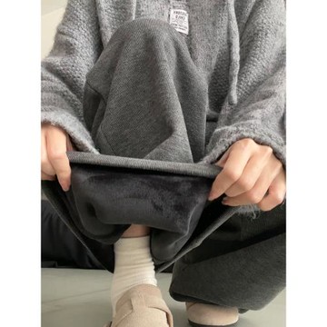 灰色糯米闊腿褲女春秋胖mm大碼梨形身材高腰遮胯顯瘦垂感直筒長褲