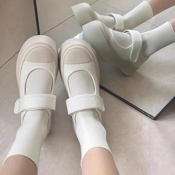 趙露思同款瑪麗珍女鞋夏季mona丑萌大頭鞋魔術貼輕便帆布厚底女鞋