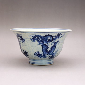 明永樂青花手繪五龍紋碗 茶碗 古玩古董陶瓷器仿古老貨收藏品擺件