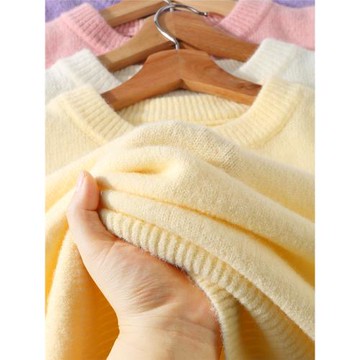 流心奶黃色~小雞黃浣熊絨毛衣女秋冬慵懶風保暖圓領針織外套上衣