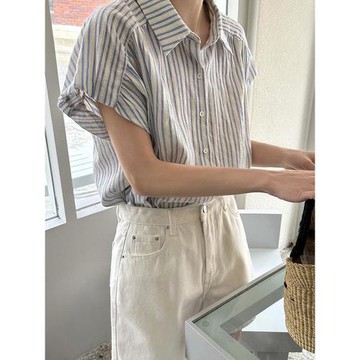 法式獨特別致小上衣短袖條紋襯衫設計感小眾女夏季防曬衫外套2025