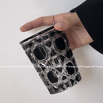 Oranges輕奢風菱格黑寶石玻璃杯子ins家用水杯果汁杯咖啡杯水晶杯