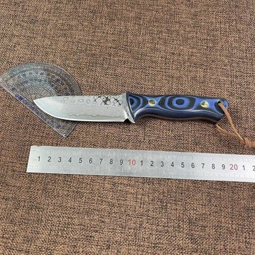 【原野】全新一體鋼67層大馬士革鋼夾10cr15鋼芯小刀G10纖維柄