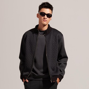 REBOOT動能-緹花拼接立領夾克-石墨黑