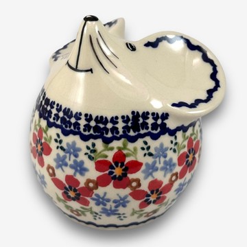 波蘭手繪手工陶-老鼠存錢筒 11cm 春日小花系列 入門款