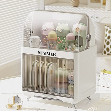 【AOTTO】大容量廚房雙層碗盤瀝水收納碗櫃(防塵防蟲 瀝水架 收納櫃)