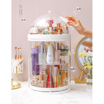 收納盒 居家收納 桌面 化妝品收納盒 防塵透明 宿舍家用梳妝臺亞克力置物架旋轉大容量  急速出貨