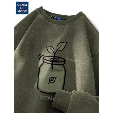 Genio Lamode麂皮絨衛衣男2025新款秋冬加絨圓領男生大碼長袖外套