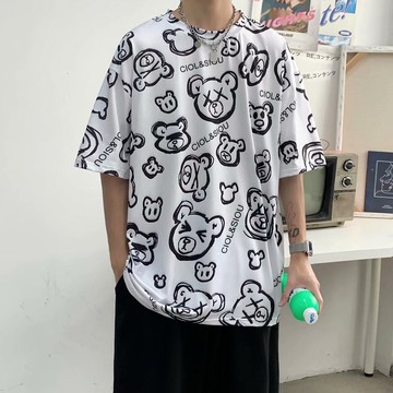 原宿松五分袖男版潮流短袖t恤ins夏季休百搭氣半袖衣服