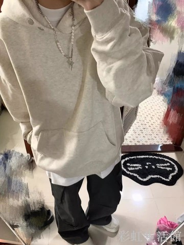 純棉紐扣黑色連帽衛衣女春秋季薄款寬松內搭美式開衫外套情侶上衣