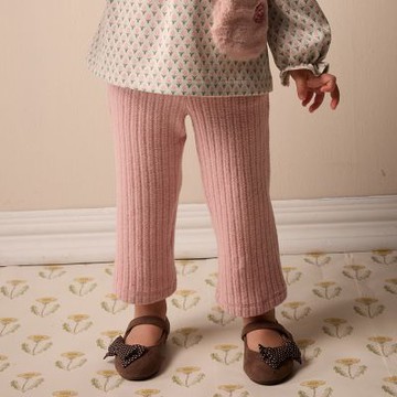 PIPPY 優雅繡花彈性棉小喇叭長褲 粉-090