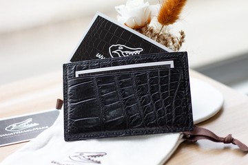 手工頂級黑色啞面鱷魚皮卡片套