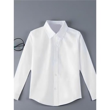兒童純白襯衫長袖加絨男女同款加棉短袖白色襯衣小學生校服演出服
