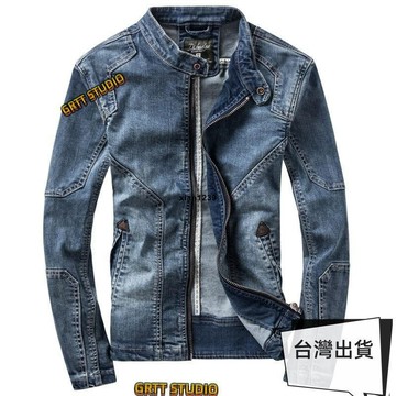 優選⚡❇❒春秋季新款牛仔外套男修身潮流立領棒球服男牛仔夾克牛仔衣褂子男教練服上衣男裝春夏男裝