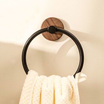 台湾公司貨 免運 現貨速發 掛鉤 置物架 置物架子 收納架 免打孔 胡桃木毛巾圓環浴室衛生間免打孔極簡掛毛巾抹布收納架子