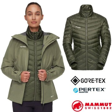 【MAMMUT 長毛象】女 Convey 3 in 1 GORE-TEX 防風防水連帽兩件式外套.夾克.風衣_1010-29061-40300 沼澤綠/深沼澤綠