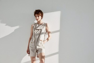 拉鍊設計無袖連身短褲