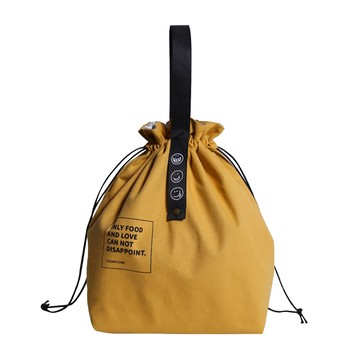 E.City 日式工藝質感束口便當購物收納袋 帆布尼龍塗層  卡其色  28 x 25 x 15cm  1個