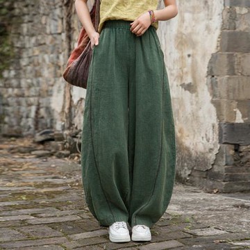 2025夏季棉麻女裝新品苧麻砂洗炒色做舊褲子女式禪修打坐燈籠長褲