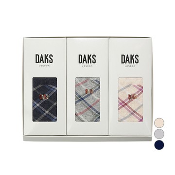DAKS 女性撞色格紋3雙入襪子禮盒組 附提袋  襪子(均碼/頸16cm x 底21cm)  米色 + 海軍藍 + 灰色