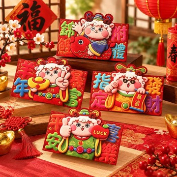 2027羊年紅包袋 新年利是封 橫款仿立體造型 過年壓歲錢袋 長輩小孩通用 春節送禮創意紅包 年節祝福用品
