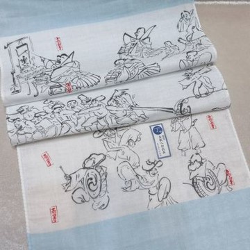 京都二重紗毛巾-鳥獸戲畫-丁卷(藍)