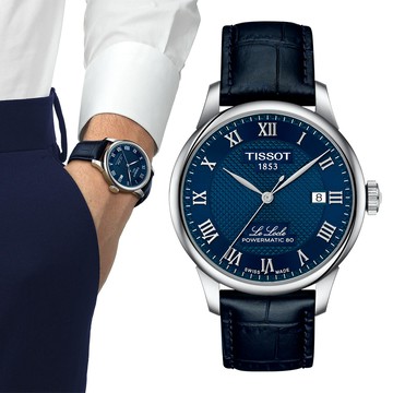 TISSOT 天梭 LELOCLE 力洛克動力儲存機械錶/藍/39.3mm/T0064071604300