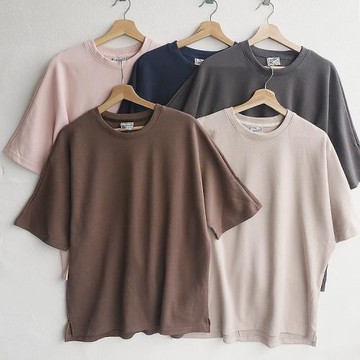 厚款松垮短袖T恤寬松大板大碼闊型松弛感短袖男女珠地網眼棉尾貨