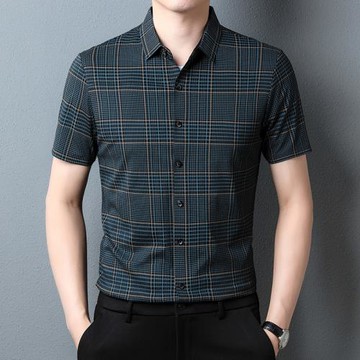 夏季新款商務休閑冰絲短袖襯衫男士無痕半袖襯衣男裝涼感透氣寸衫
