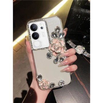 適用于vivoS17手機殼S20全包防摔Y200女款X80水鉆X90S立體茶花x70奢華X60個性x90pro創意Y78+網紅Y35M外殼