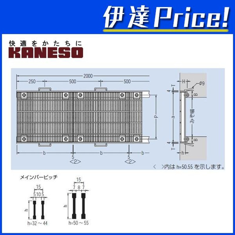 カネソウ(/C) スチール製グレーチング ボルト固定式 細目滑り止め模様