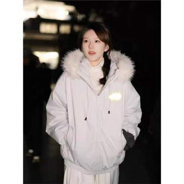 BM風趙露思同款連帽大毛領工裝派克服外套女冬季棉襖拉鏈保暖棉服