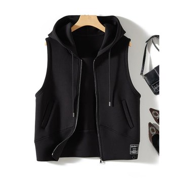 美式街頭風@疊穿百搭顯瘦空氣棉連帽無袖坎肩短外套女棉質馬甲秋