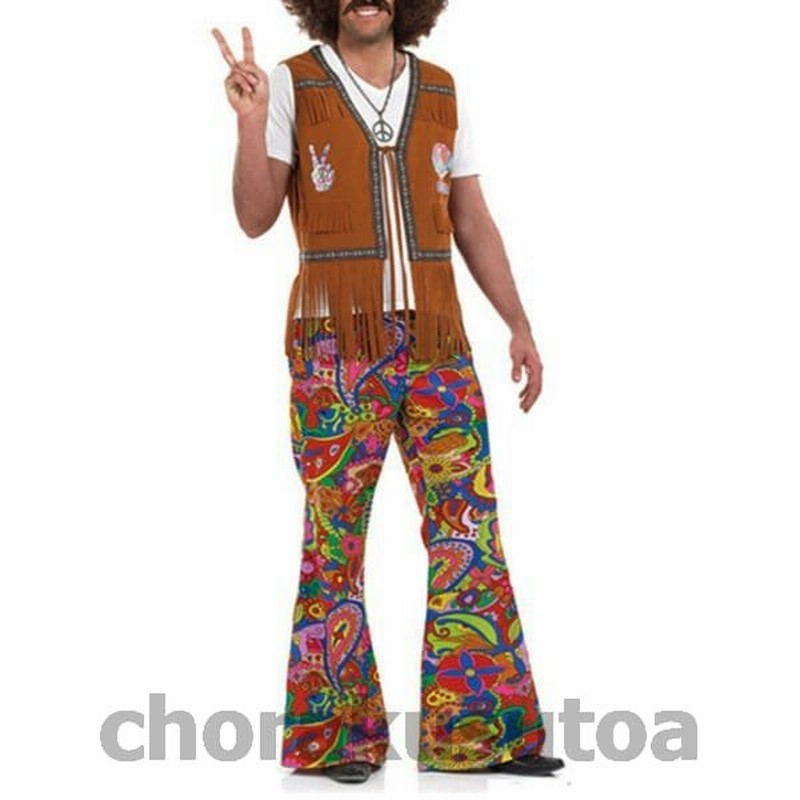 大人のメンズ60年代70年代グルーヴィーなヒッピーフラワーパワーデザインの凝った服のヒッピーの衣装 M Y8lfak6uap キャラクター衣装 Panamericanschool Pa Net