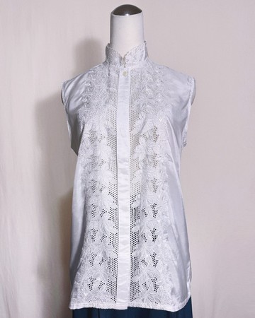 繁花刺繡立領無袖古著襯衫/ 國外帶回 VINTAGE