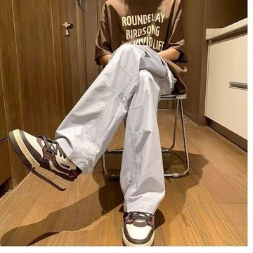 傘兵褲 速干工裝褲 美式拼接工裝褲男士潮牌休閒直筒褲痞帥機能衝鋒褲港風寬鬆傘兵褲0717