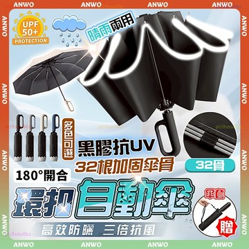 ANWO✨贈收納袋 反向傘✨反向自動傘 抗強風雨傘 環扣自動傘 雨傘 自動傘 勾勾傘 反向雨傘 反光條雨傘 車用雨傘