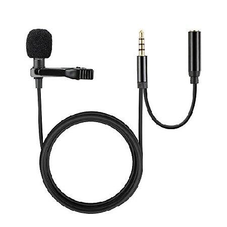 Lavalier Lapel Microphone with Headphone jack 3.5mm Lapel Clip-on Omnidirectional Condenser Microphone Compatible with iPhone, Android ＆ Windows Smar