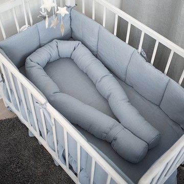 藍色橢圓形亞麻（麻）保險槓 - 嬰兒床保險槓 - 蛇形保險槓