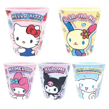 小禮堂 Sanrio 三麗鷗 無把美耐皿水杯 270ml (表情款) Kitty 美樂蒂 酷洛米 花小兔