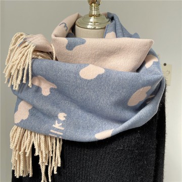 冬季百搭可愛加厚學生奶牛款圍巾雙面披肩流蘇仿羊絨情侶圍脖