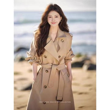 卡其色風衣外套女高級感2025春秋新款小個子中長款英倫風寬松大衣