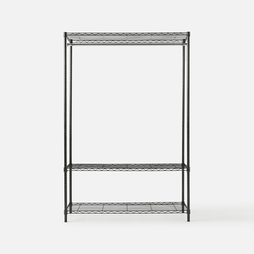 經濟型波浪三層衣櫥架 寬122x深46x高180公分 黑 強固級荷重單層50公斤 書架 收納架 電器架 置物架