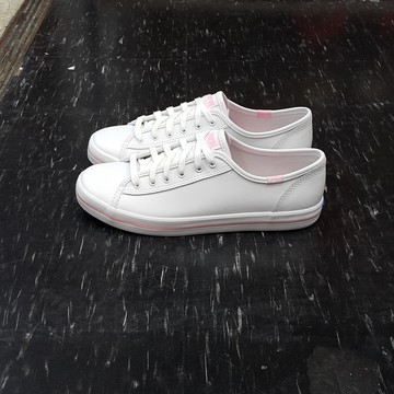 Keds 粉色 粉紅色 白色 全白 皮革 基本款 小白鞋 粉紅邊 修長 粉標 復古 kickstart