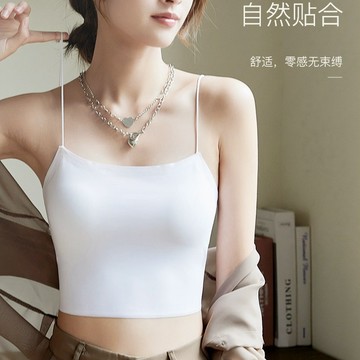 細肩帶冰絲小可愛【P1023】春夏新款韓系INS休閒百搭內搭罩杯胸墊打底細肩帶背心 吊帶背心 BonChu