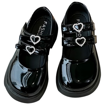 Uvely 女童 Hatube 愛心扣 漆皮瑪莉珍樂福鞋  黑色  200