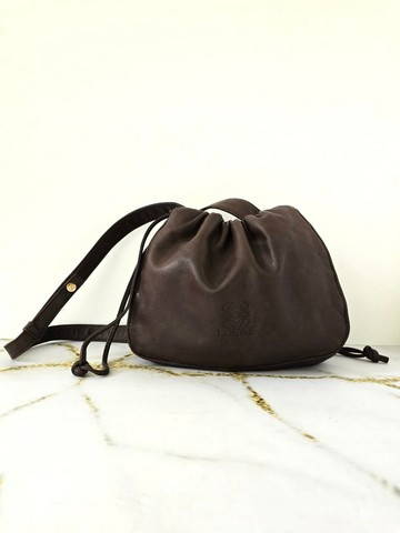 Loewe 咖啡色皮革抽繩水桶包 側背包 斜背包 單肩包 二手包 中古