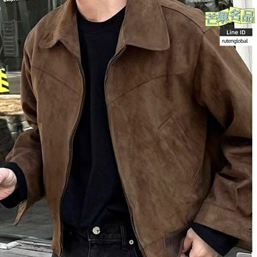 【復古麂皮絨】飛行夾克 美式夾克 復古外套 春秋外套 短款夾克 棕咖色系 美拉德穿搭 男款 潮流復古 日常百搭