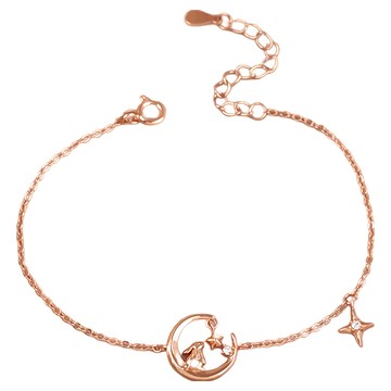 RADIANT STAR 璀璨之星 925純銀 觀星旅途清新兔子月亮星星手鍊 SL852  腕圍(15.5cm) + 墜飾(月亮1.1 x 1.2cm + 星星0.6 x 0.7cm)  玫瑰金