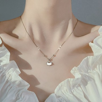 S925銀毛衣鏈女平安長命鎖輕奢小眾2021年新款潮鎖骨鏈祥云項鏈